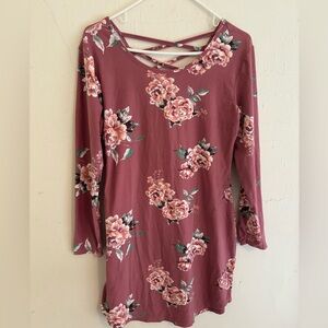 No Boundaries floral mauve and pink knee length long sleeve dress size XL